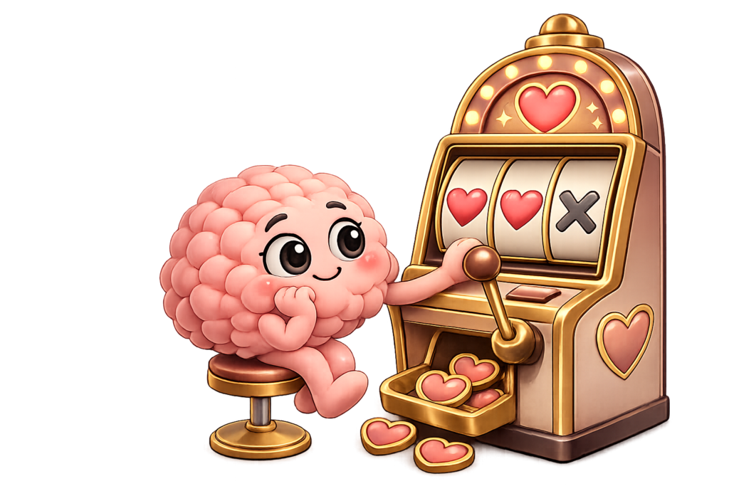 Cute brain playing a slot machine.