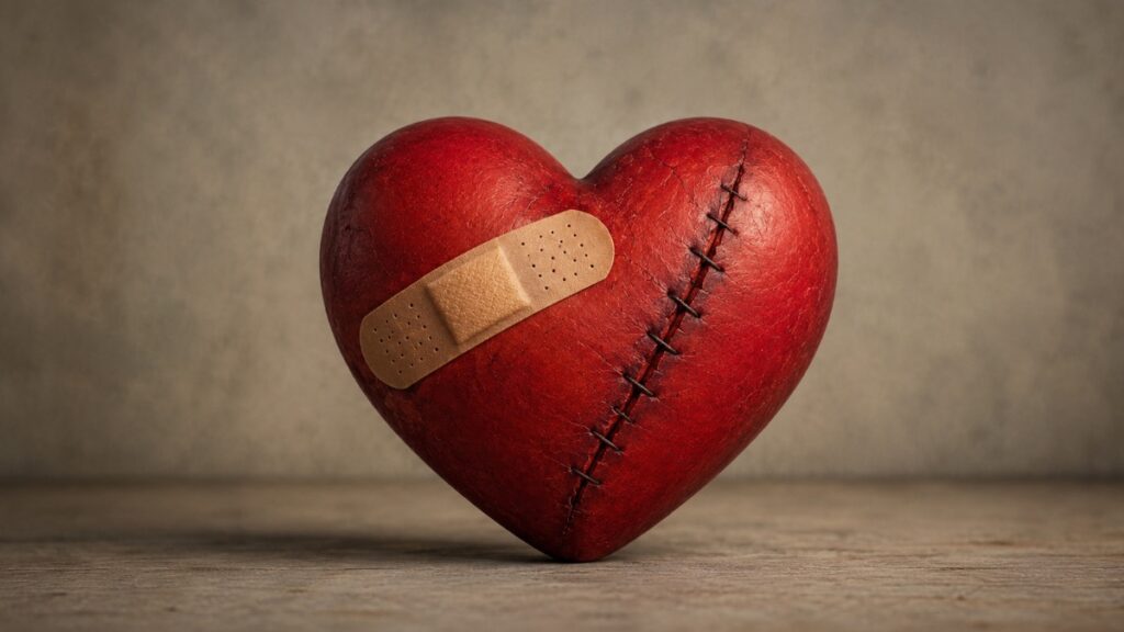 Heart with a crack and a Band-Aid